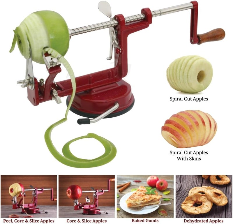 Johnny Apple Peeler, Corer, Slicer, Pie Maker with Stainless Steel Blades - Red VKP1010 - Image 3